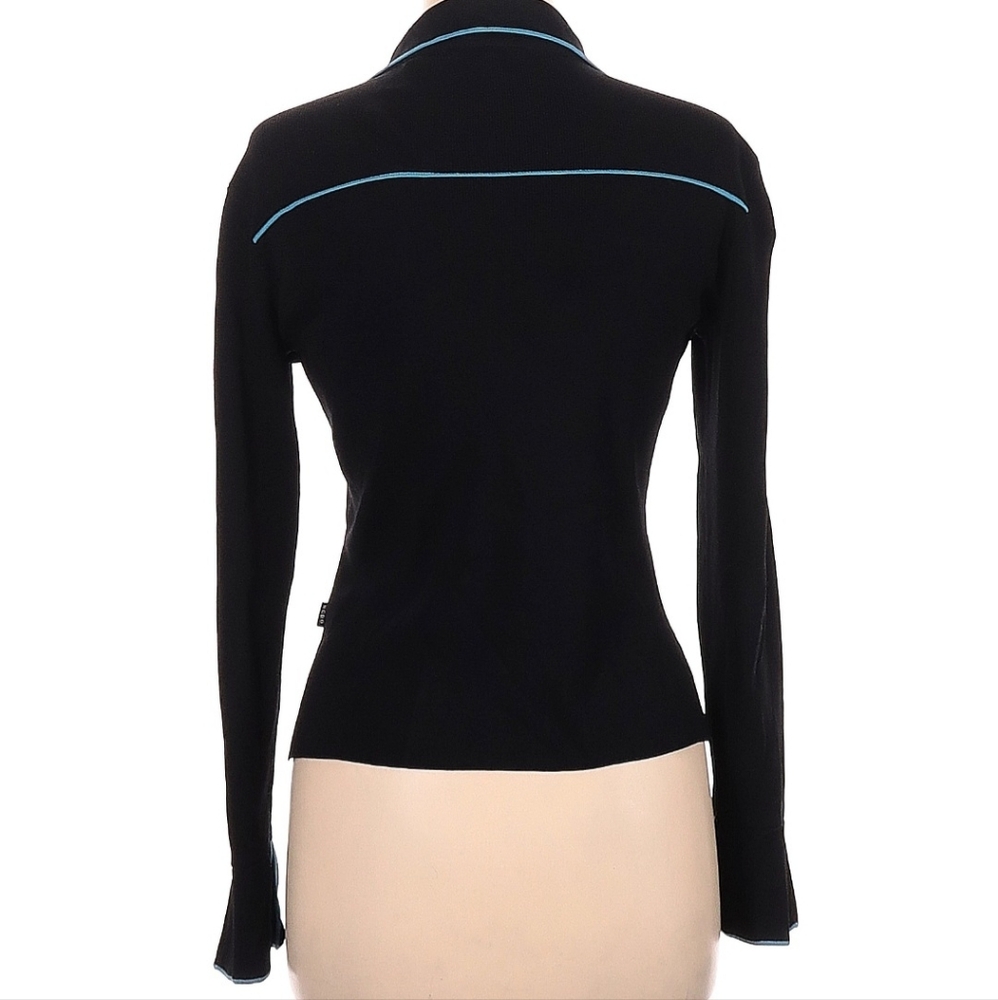 BCBGMAXAZRIA VINTAGE Y2K 90's/00's Black With Blue Piping Button-Up Cardigan EUC - Picture 2 of 5